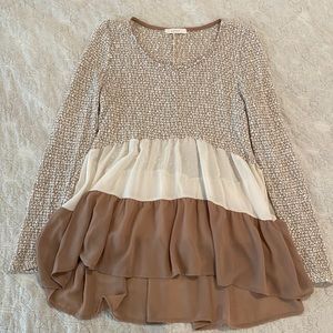 Entro brand cream and tan sweater blouse